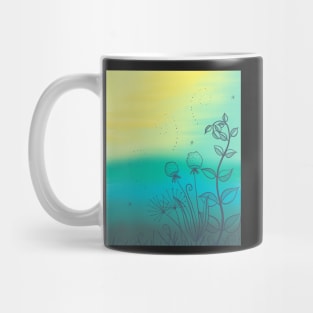 Botanical Meadow Scene yellow blue green Mug